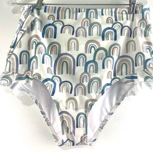 ❤️ NWOT Plus Size 2x Blue and Brown Bikini with High-Waisted Geometric Design